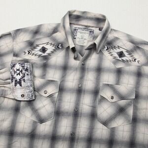 Panhandle Rough Stock Men's Large South Western Aztec Plaid Pearl Snap Flip Cuff